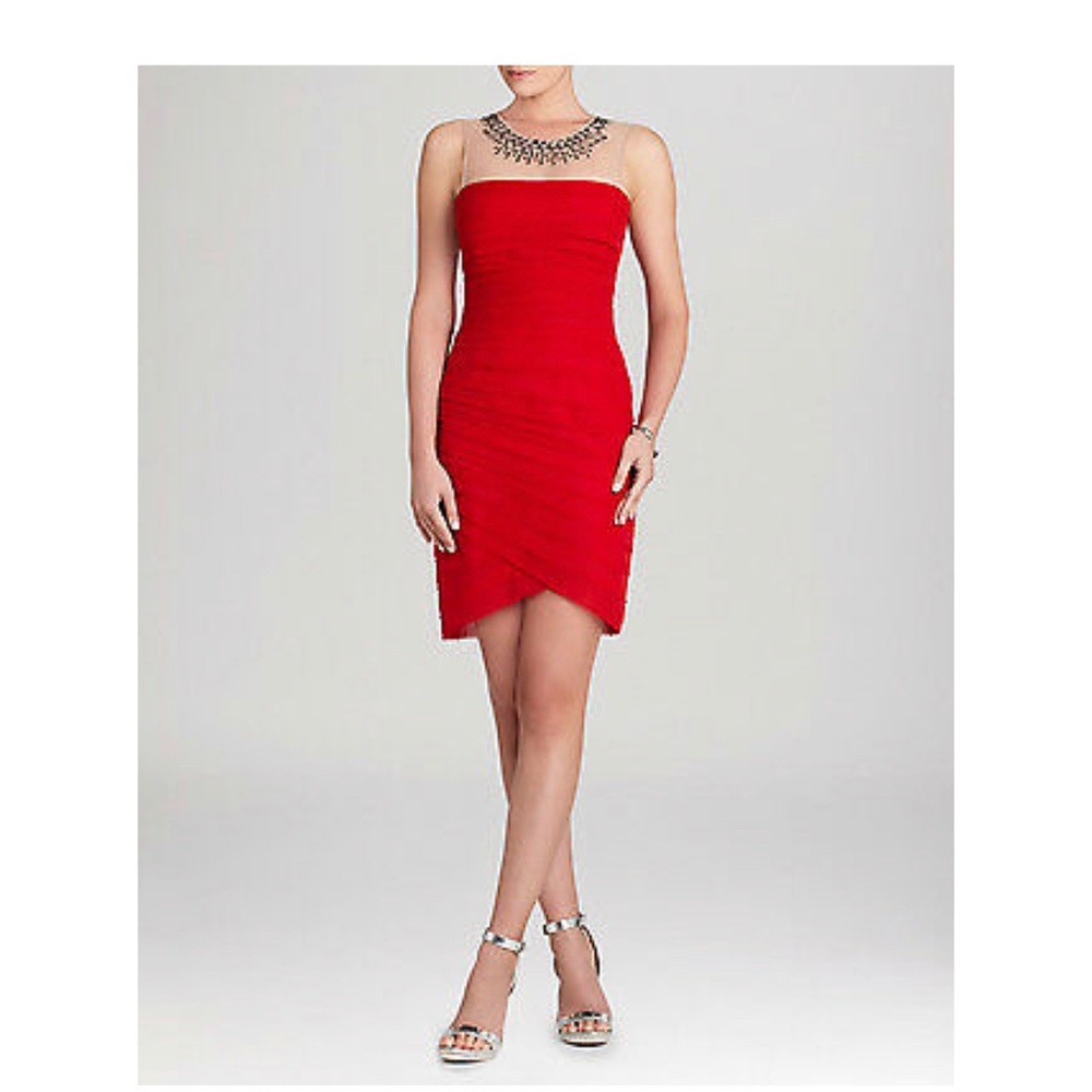 BCBG Maxazria Maia Red Embellished Necklace Dress